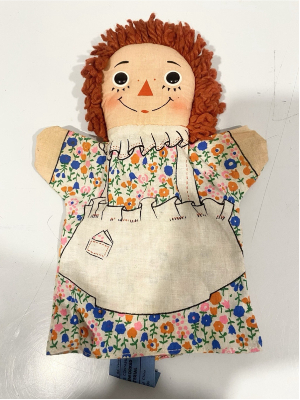 Vintage 1970s Raggedy Ann Hand Puppet Knickerbocker Floral Dress Yarn Hair